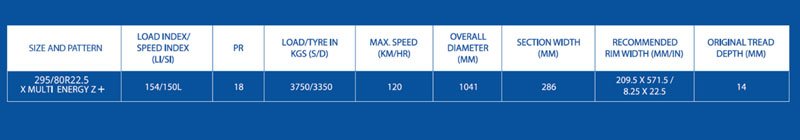 Michelin MICHELIN X Multi Energy Z+tyre Technical Specifications